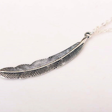 Gold Silver Chain Long Feather Necklace