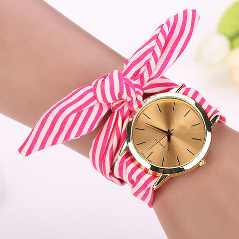 Stripe Floral Cloth Bracelet Watch