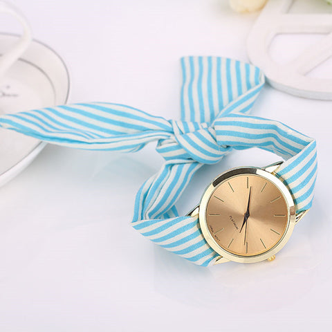 Stripe Floral Cloth Bracelet Watch