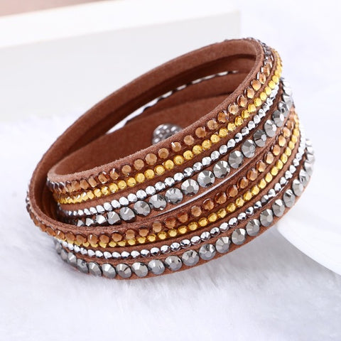 Rhinestone Leather Wrap Bracelet