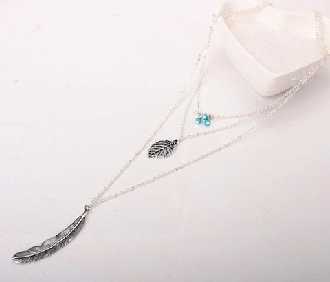 Gold Silver Chain Long Feather Necklace